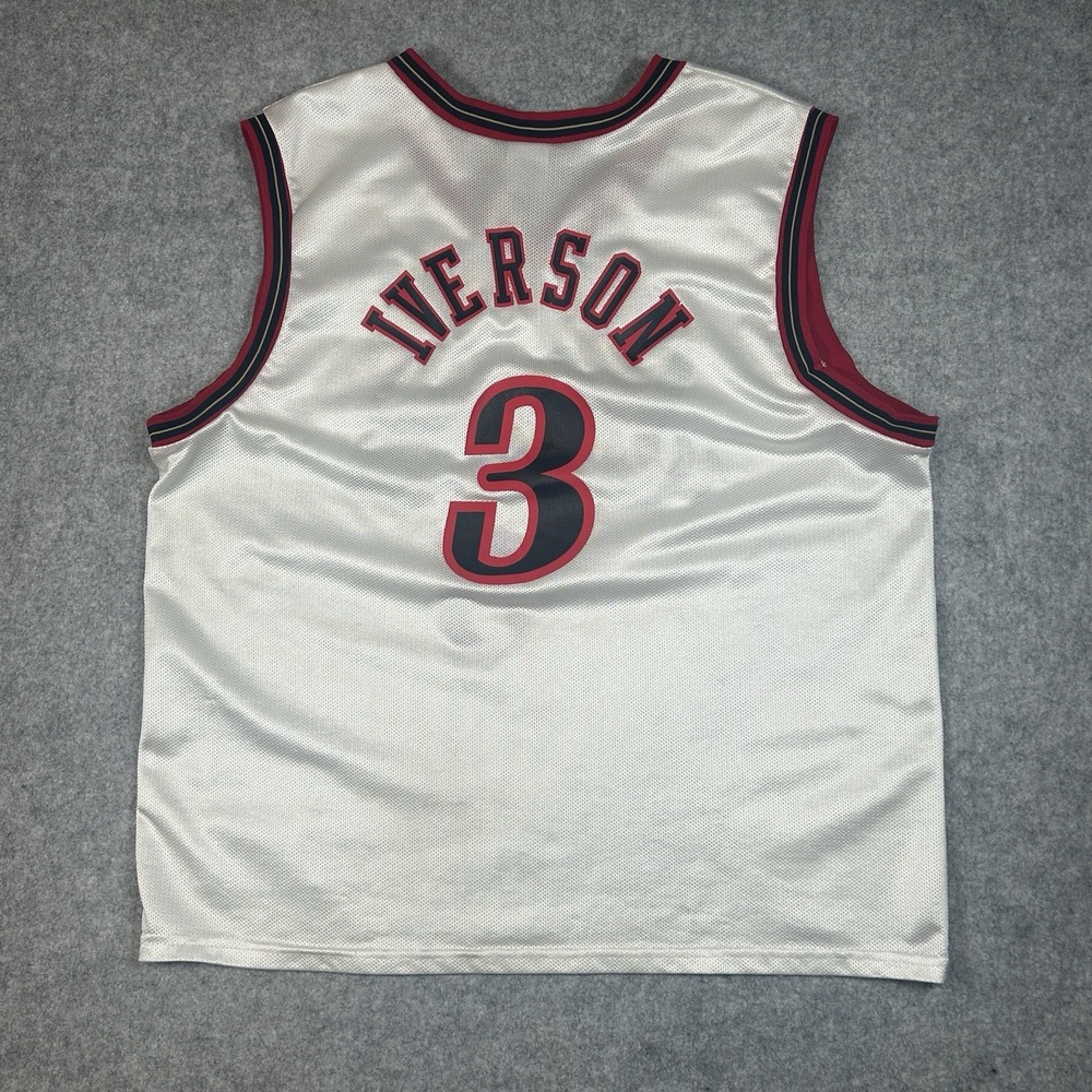 VTG 90's Allen Iverson #3 Philadelphia 76ers Jersey Men's Medium 40 White NBA - Picture 12 of 16